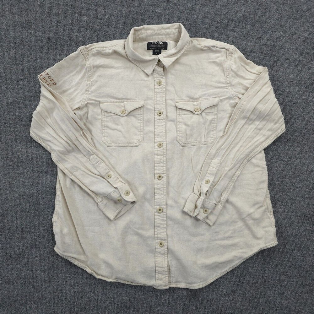 Filson Shirt Womens Large White Birch‎ Scout Twill Hike Camp Outdoors Work Wear